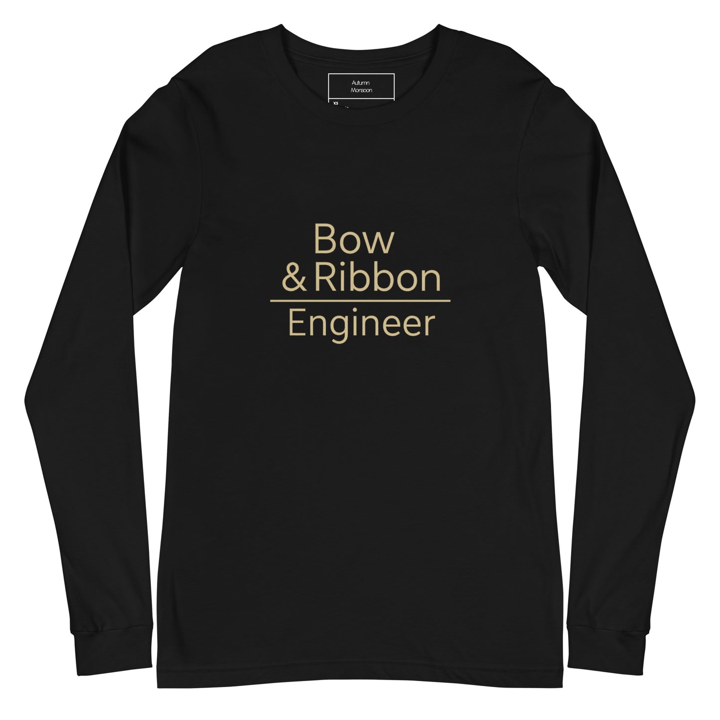 Black long-sleeve shirt with 'Bow & Ribbon Engineer' text on a white background