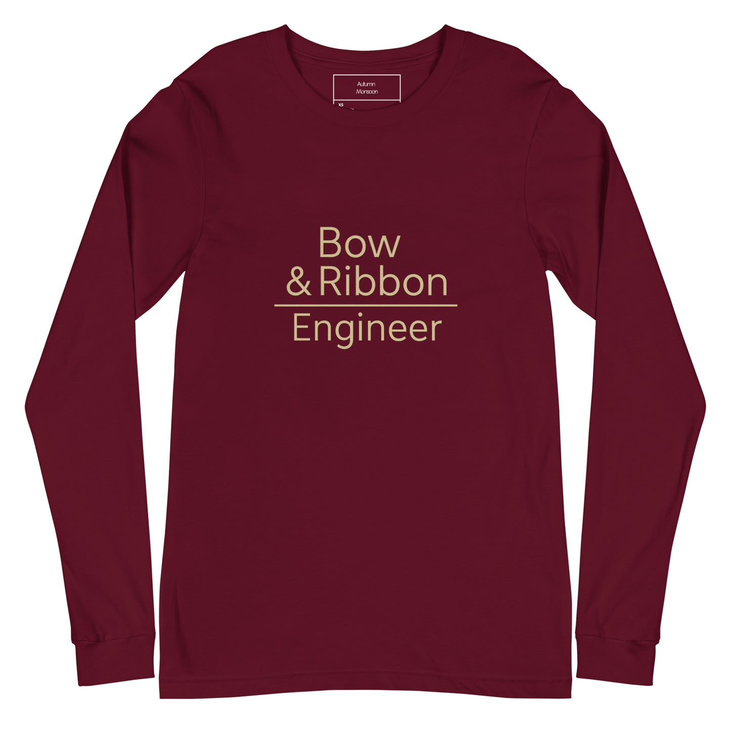 Maroon long-sleeve shirt with 'Bow & Ribbon Engineer' text on a white background