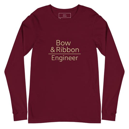 Maroon long-sleeve shirt with 'Bow & Ribbon Engineer' text on a white background