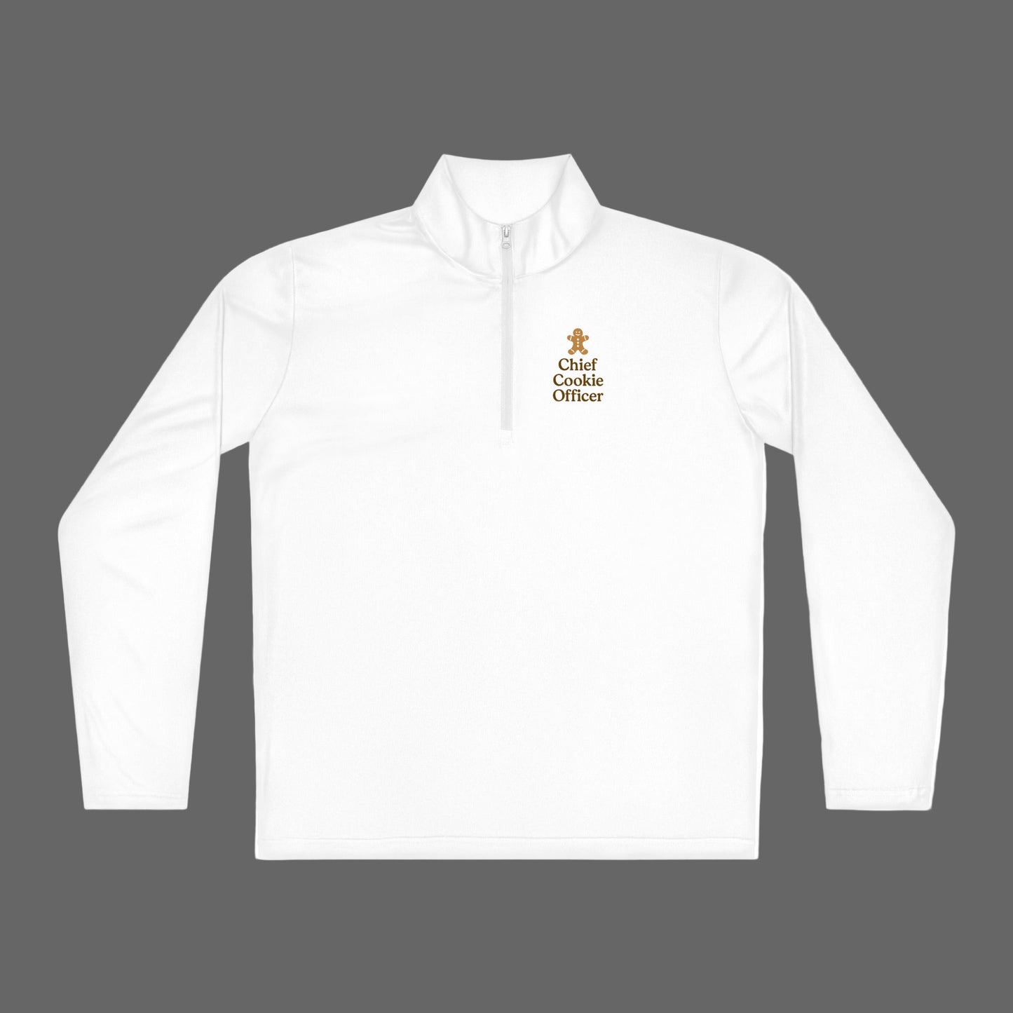 White long-sleeve shirt with 'Chief Cookie Officer' logo on a white background