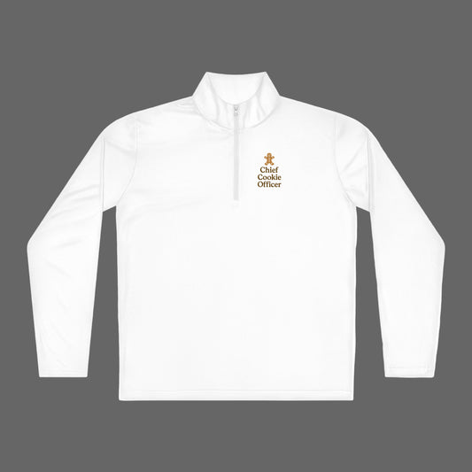 White long-sleeve shirt with 'Chief Cookie Officer' logo on a white background