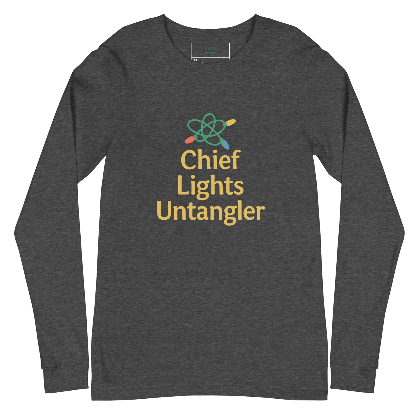 Dark gray long-sleeve shirt with 'Chief Lights Untangler' text and logo on a white background