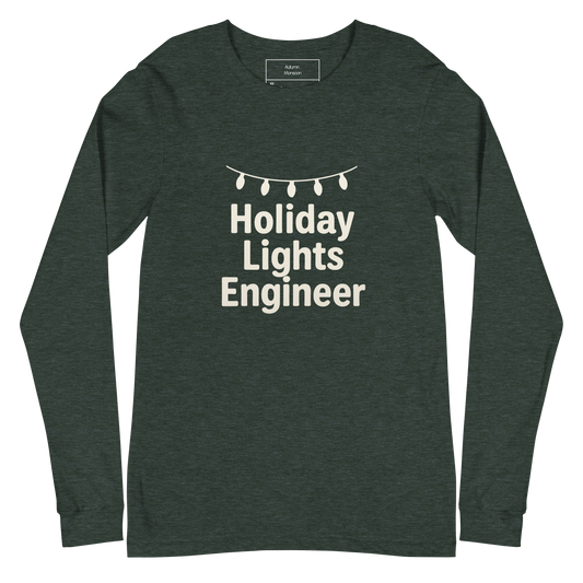 Green  long-sleeve shirt with 'Holiday Lights Engineer' text on a white background