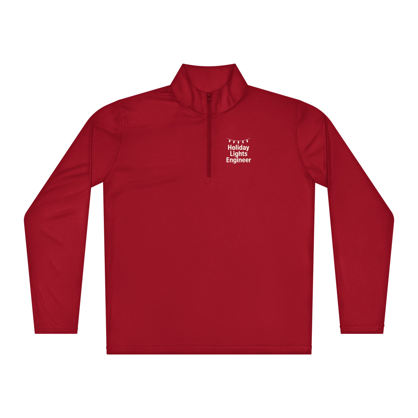 Red long-sleeve shirt with text on a white background