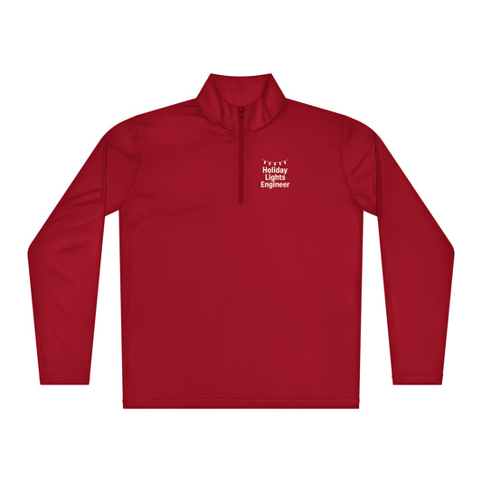 Red long-sleeve shirt with text on a white background