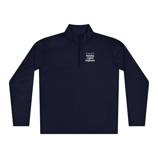 Navy long-sleeve shirt with text on a white background