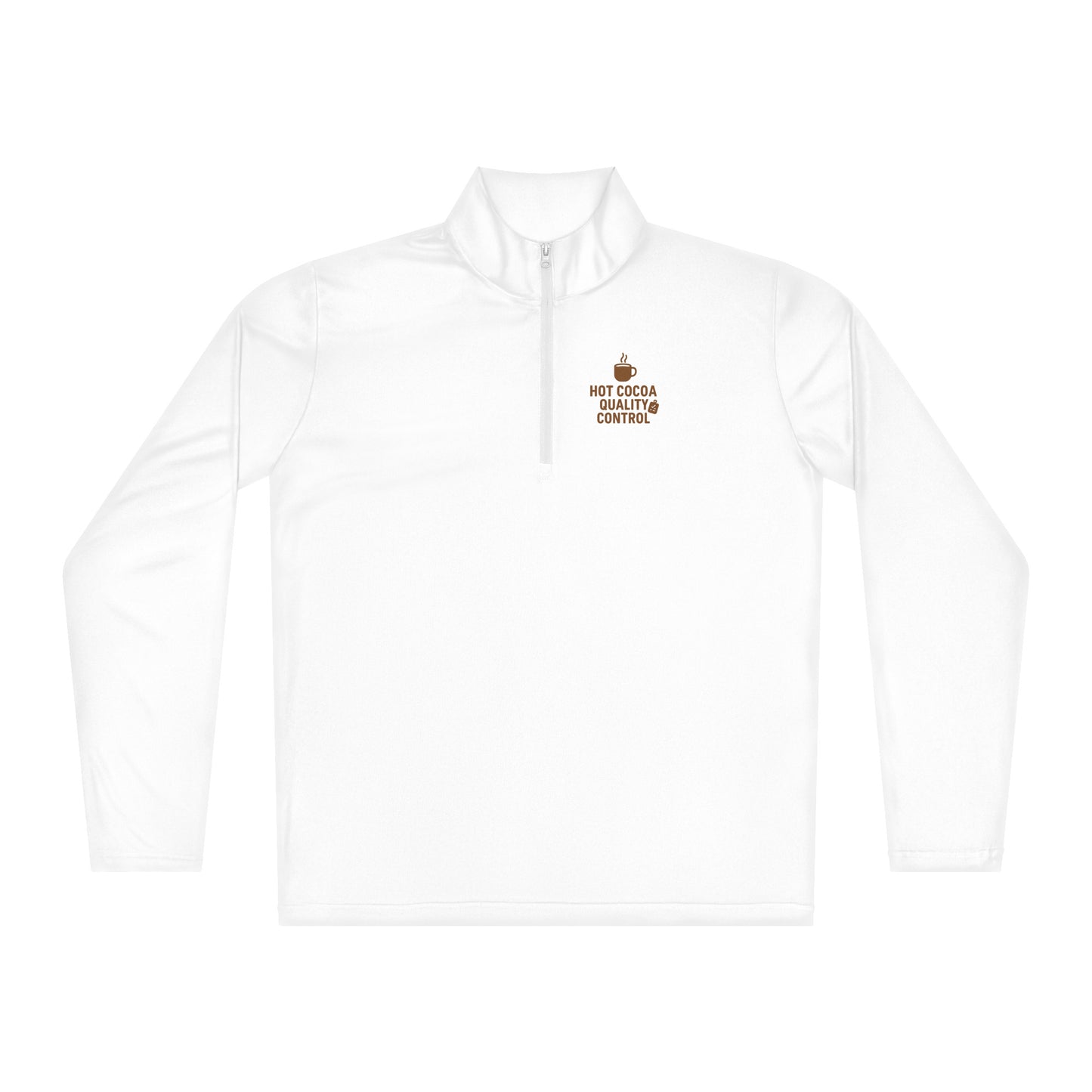 White long-sleeve shirt with a logo on the chest against a white background