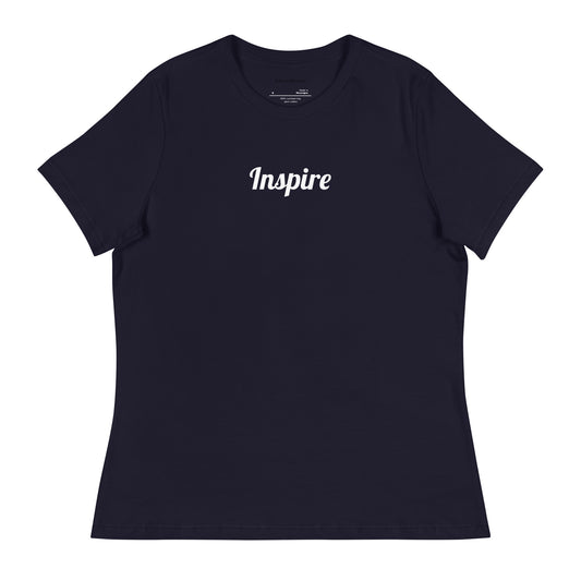 Black t-shirt with 'Inspire' text on a white background