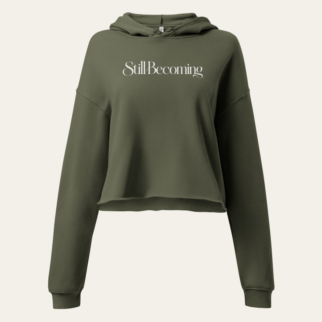 Olive green hoodie with a graphic design on a white background