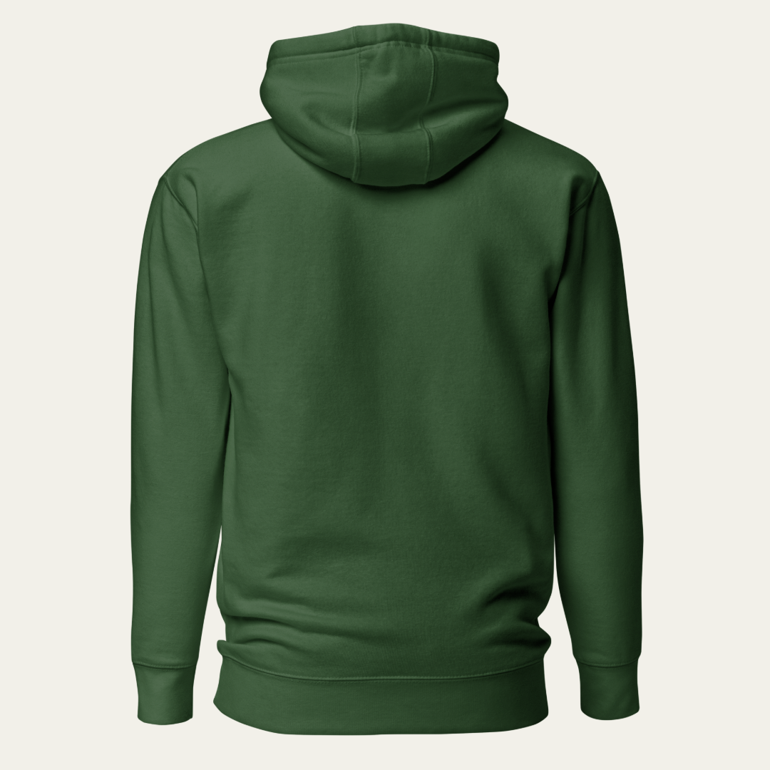 Back of a green hoodie.