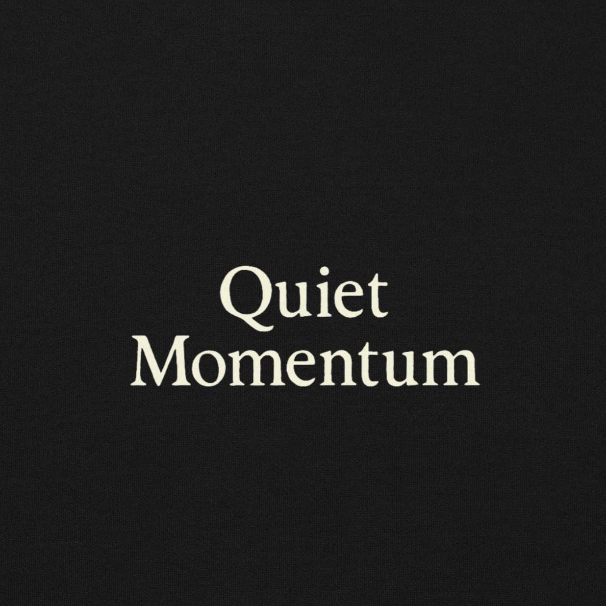Text 'Quiet Momentum' on a black background