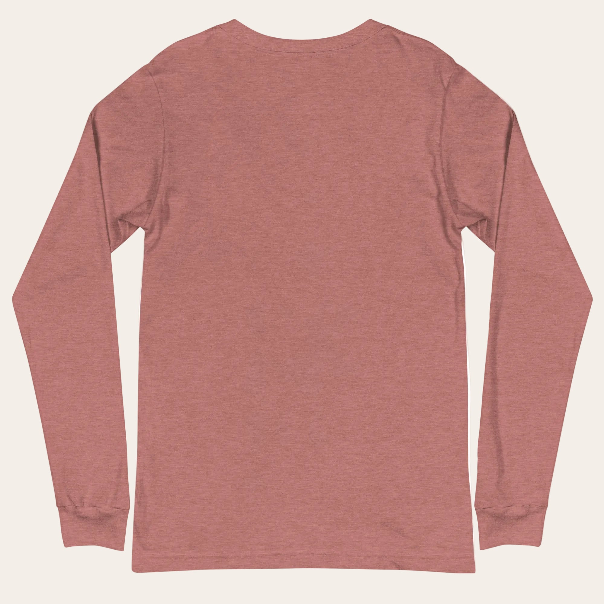 Back view of a plain red long-sleeve shirt on a white background