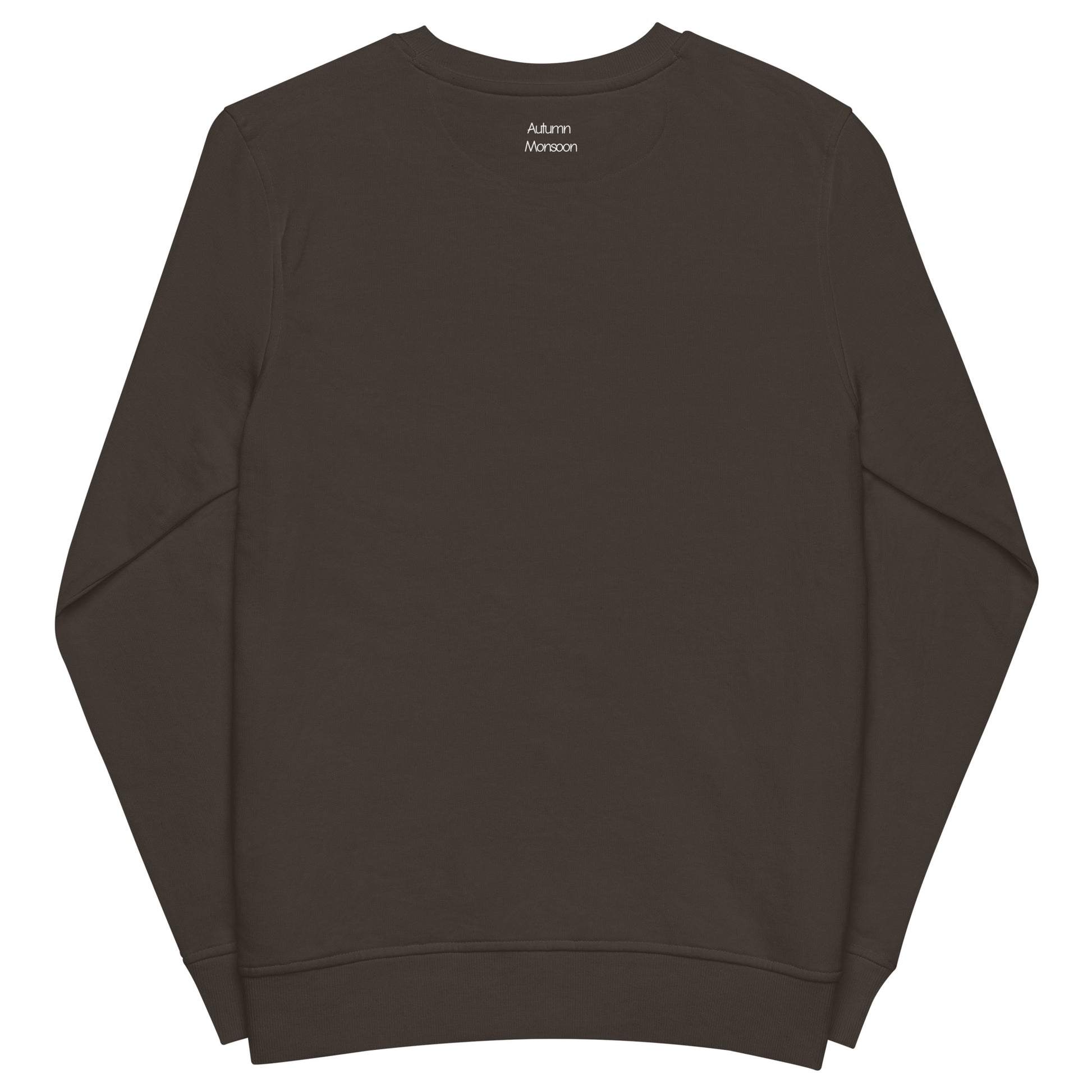 Deep grey  sweatshirt with 'Autumn Leaves' text on the back against a white background
