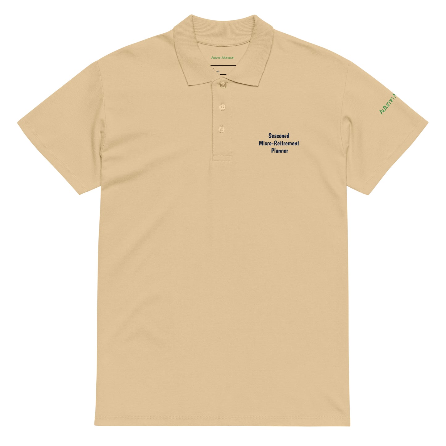 Seasoned Micro-Retirement Planner Unisex Premium Polo - Sand