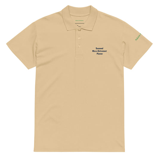 Seasoned Micro-Retirement Planner Unisex Premium Polo - Sand