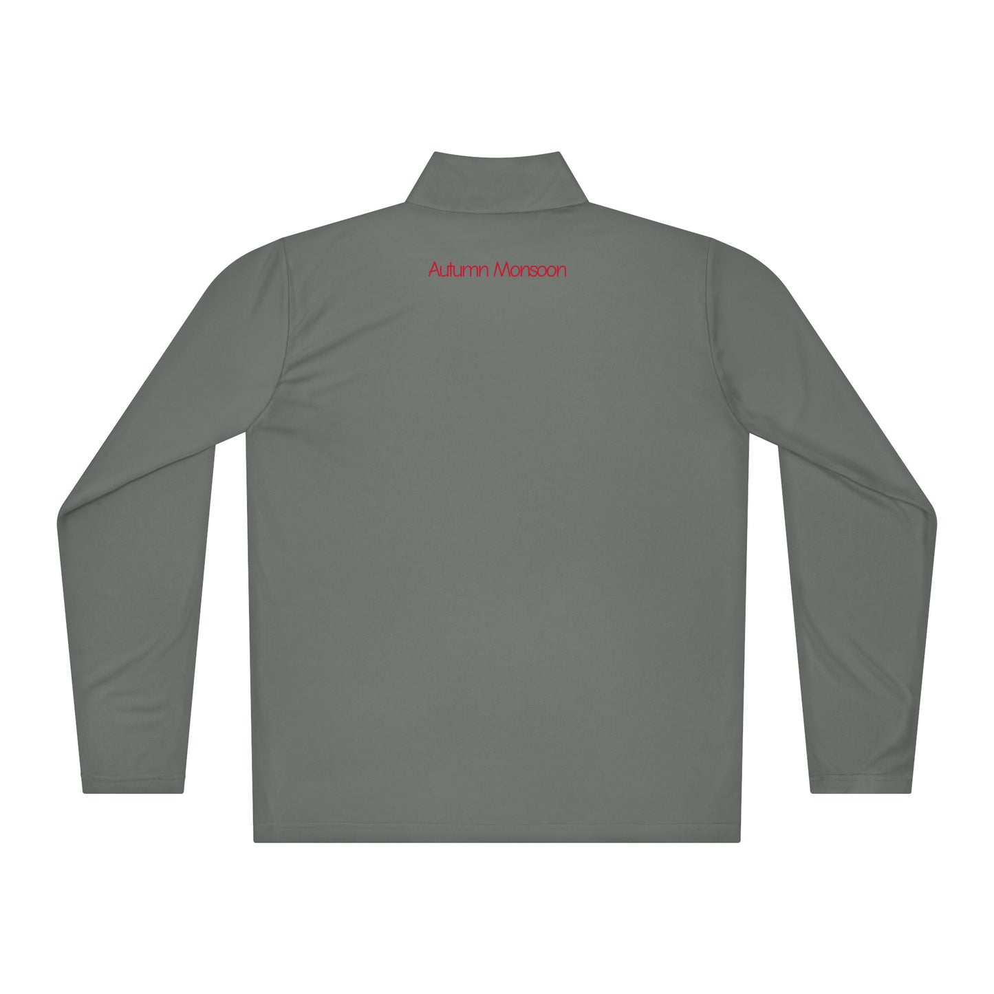 Gray long-sleeve shirt with a brand logo on the back against a white background
