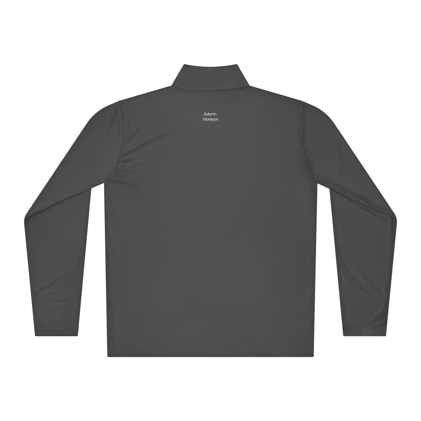 Dark gray long-sleeve shirt with a brand logo on the back against a white background