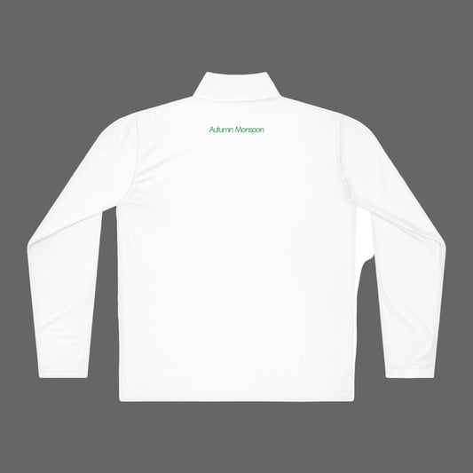 White long-sleeve crop top with 'Autumn Monsoon' branding on a white background