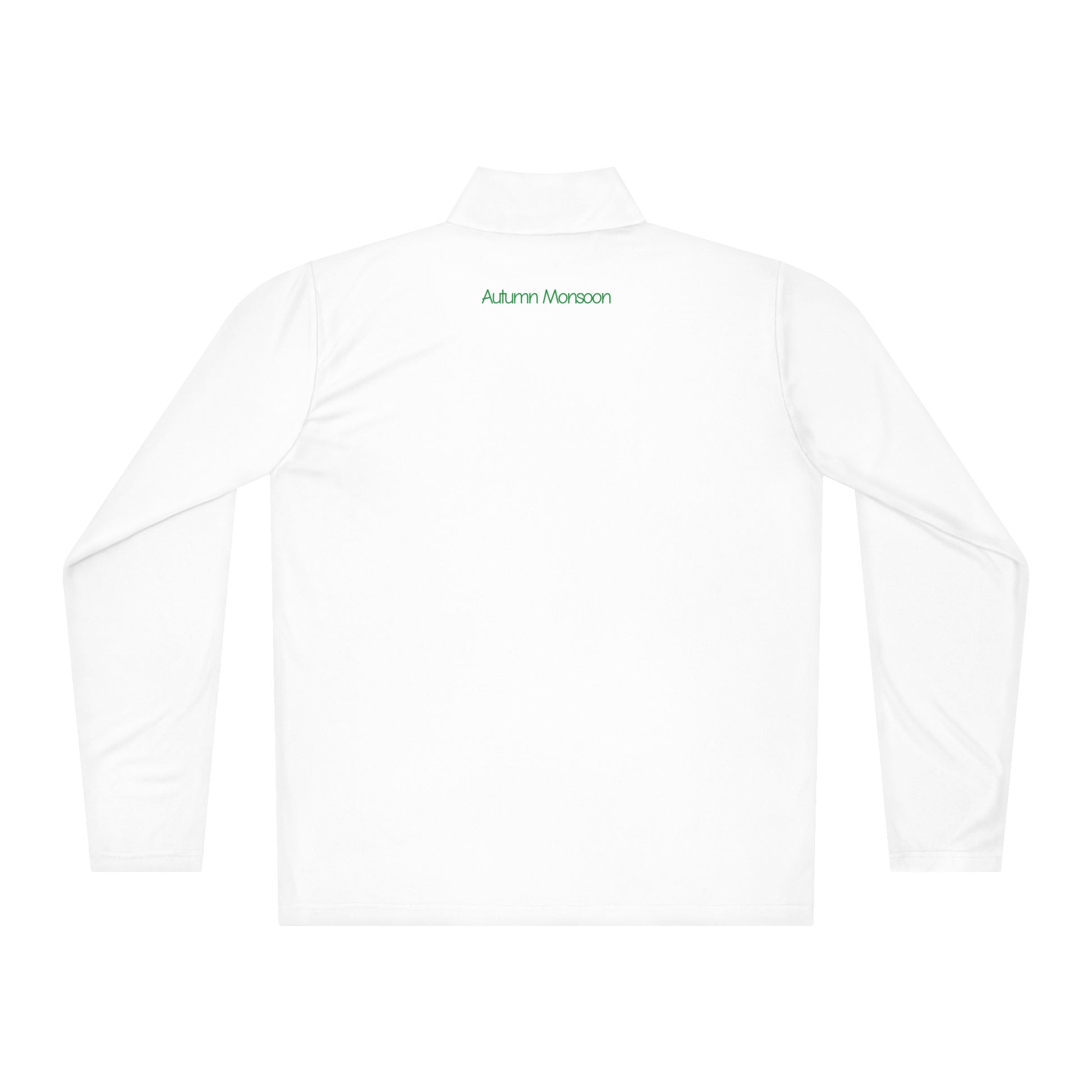 White long-sleeve crop top with 'Autumn Monsoon' branding on a white background