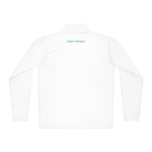 White long-sleeve crop top with 'Autumn Monsoon' branding on a white background