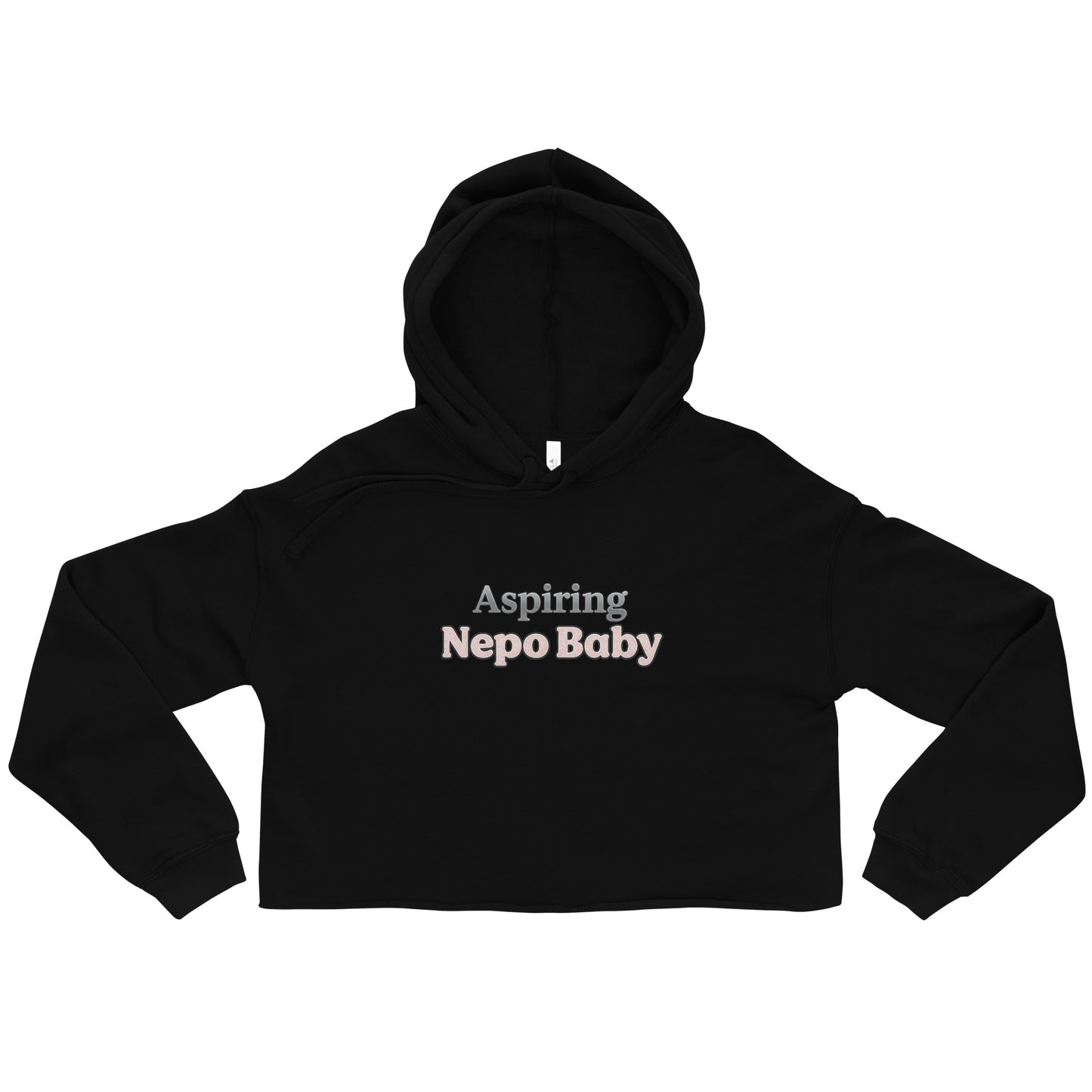 Black hoodie with 'Aspiring Nepo Baby' text on a white background