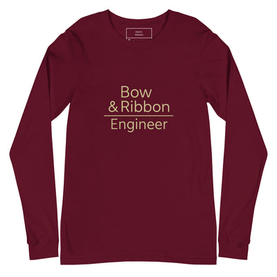 Maroon long-sleeve shirt with 'Bow & Ribbon Engineer' text on a white background