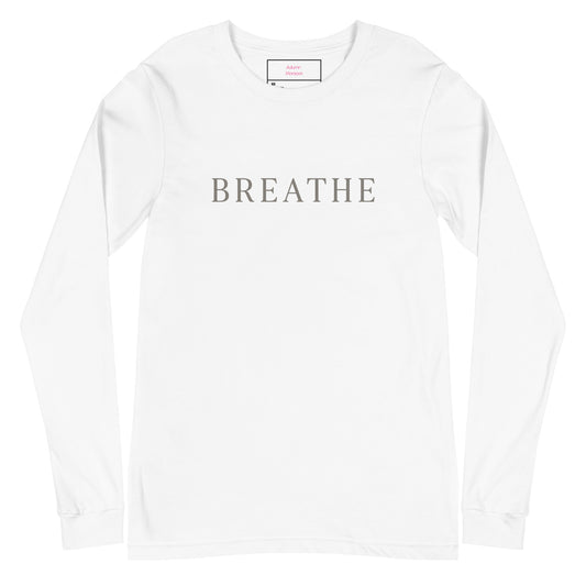 White sweatshirt with 'BREATHE' text on a white background