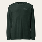Forest heather long sleeve tee with CARRIED, NOT CRUSHED on the upper left chest.