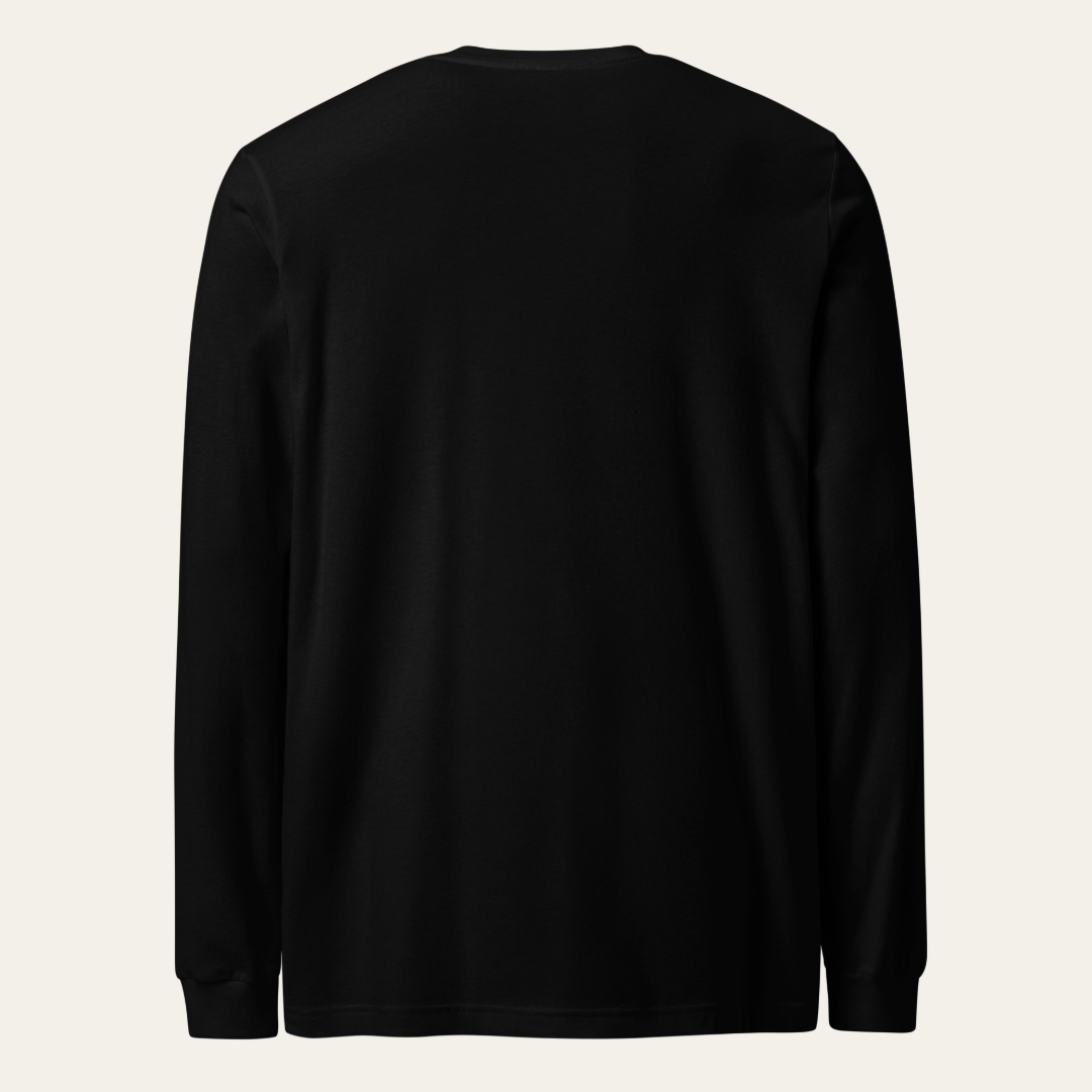 Back of a black long sleeve t-shirt