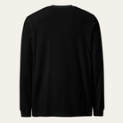 Back of a black long sleeve t-shirt