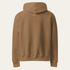 Brown hoodie with white wing design on the back against a white background