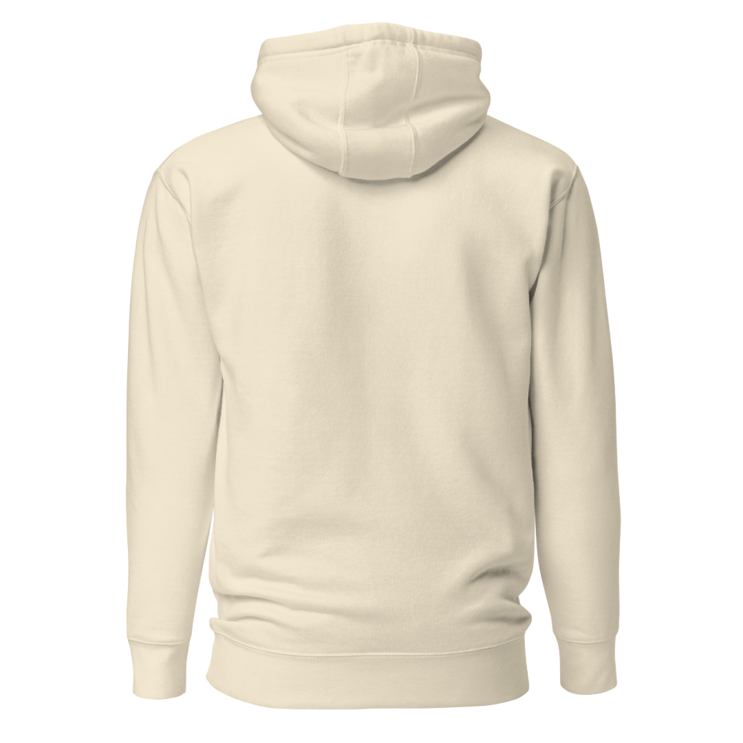 Beige hoodie shown from the back on a white background