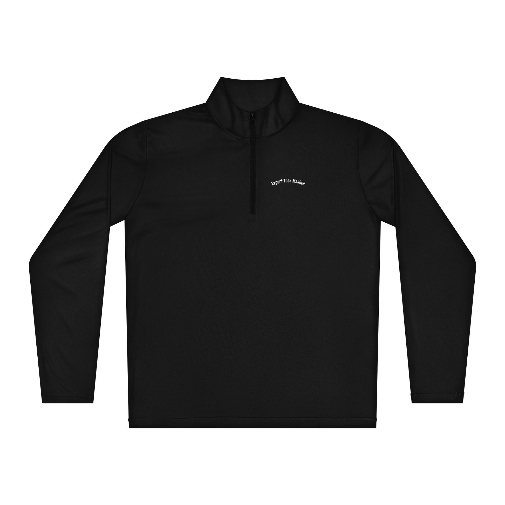Black long-sleeve shirt with a small logo on a white background