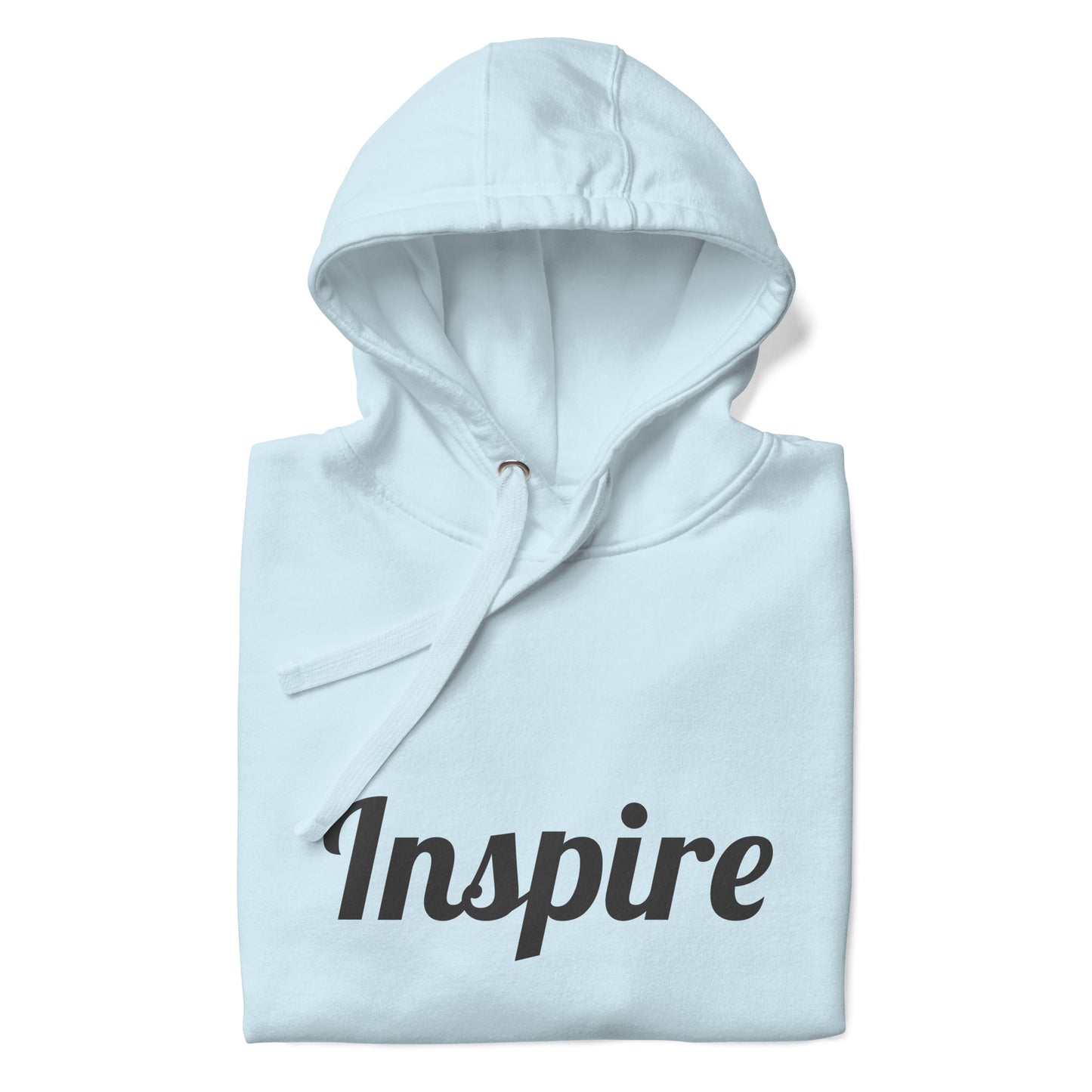 sky blue hoodie with the word Inspire