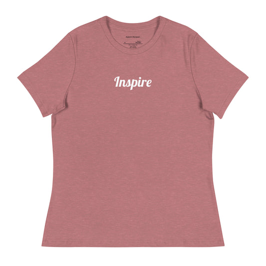 Pink t-shirt with 'Inspire' text on a white background