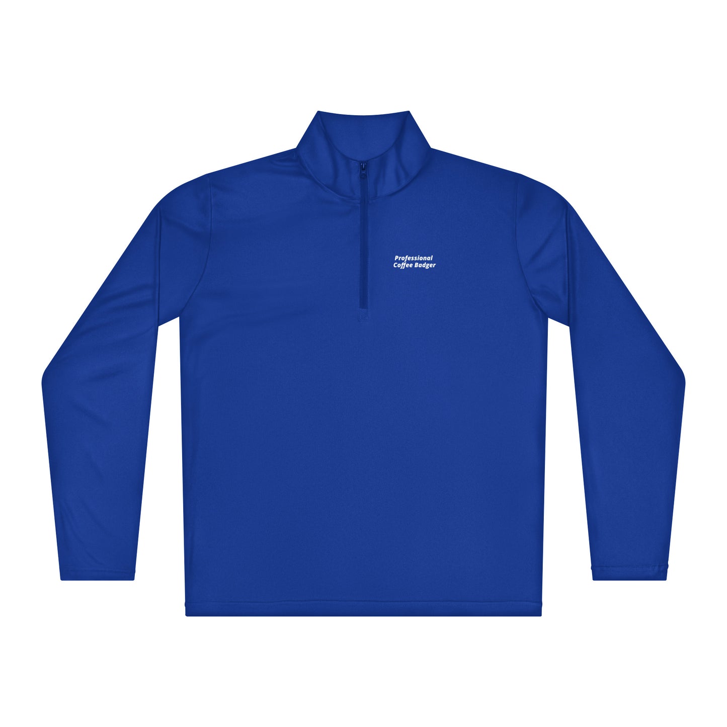 Blue long-sleeve shirt with a logo on a white background