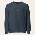 Navy blue sweatshirt with the words Intentional Living on the front. 