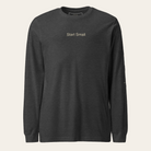 Charcoal  long-sleeve shirt with a small logo on a white background
