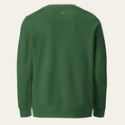 Back of  a bottle green sweatshirt with House of Autumn Monsoon logo in center upper back.