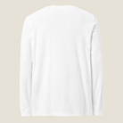 Back of white long sleeve t-shirt.