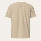 Back of  khaki tee. "Progress in Silence" is printed on the upper back of the tee.