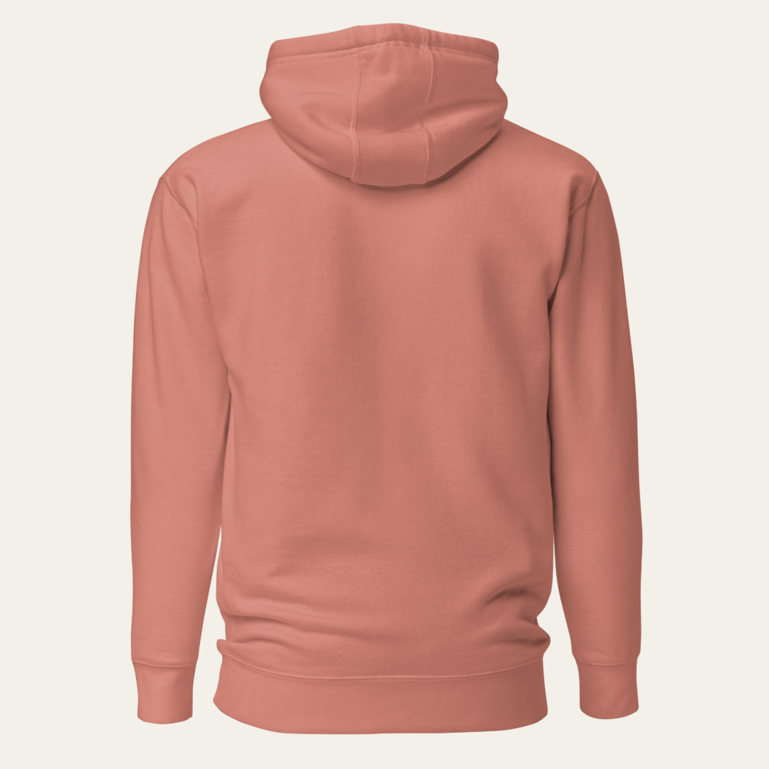 Back of a dusty rose hoodie
