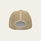 The back view of a beige mesh trucker cap on a light off-white background.