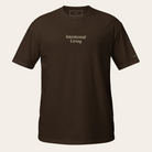 Brown t-shirt with 'Intentional Living' text on a beige background