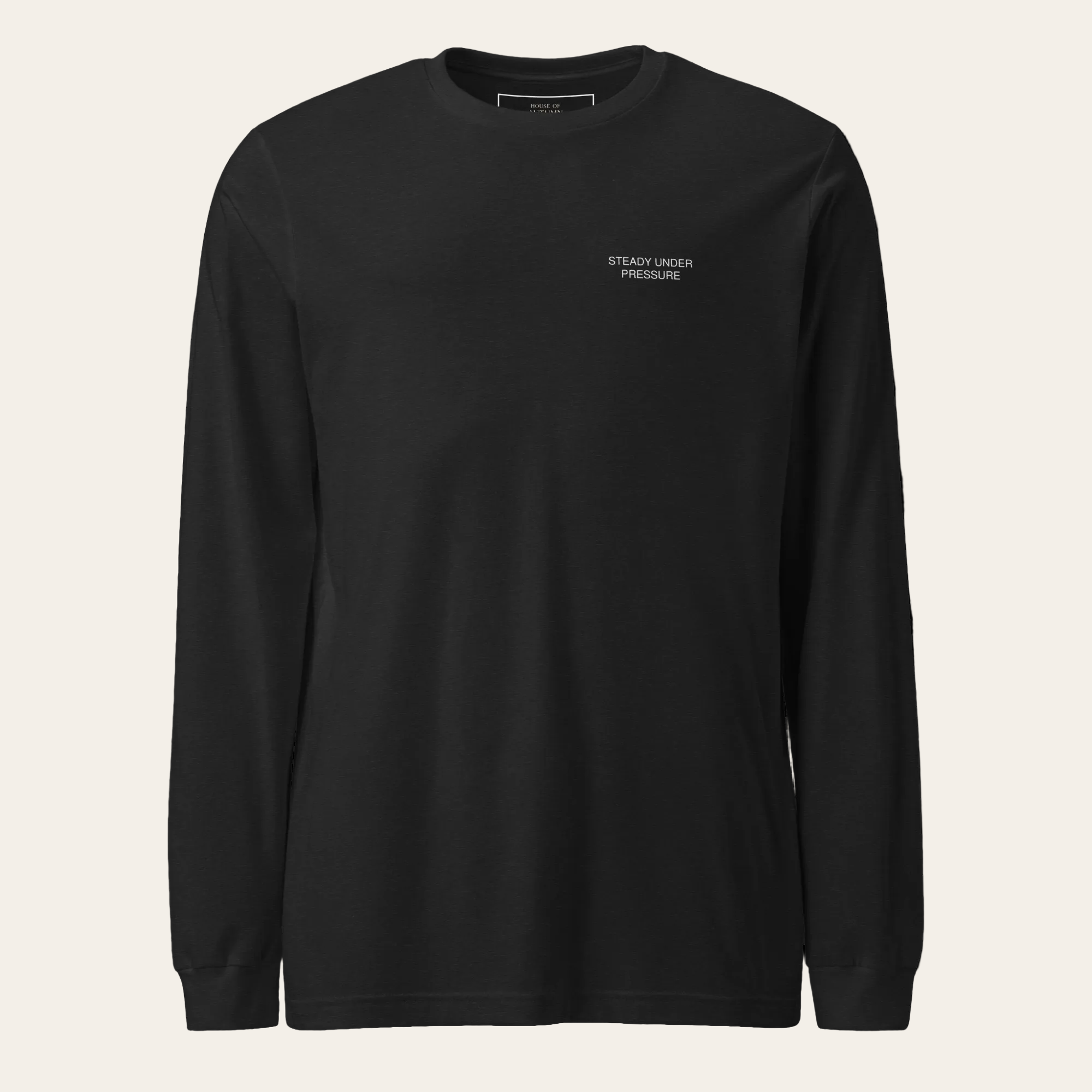 Dark gray long-sleeve shirt with palm tree and dog graphic on a white background