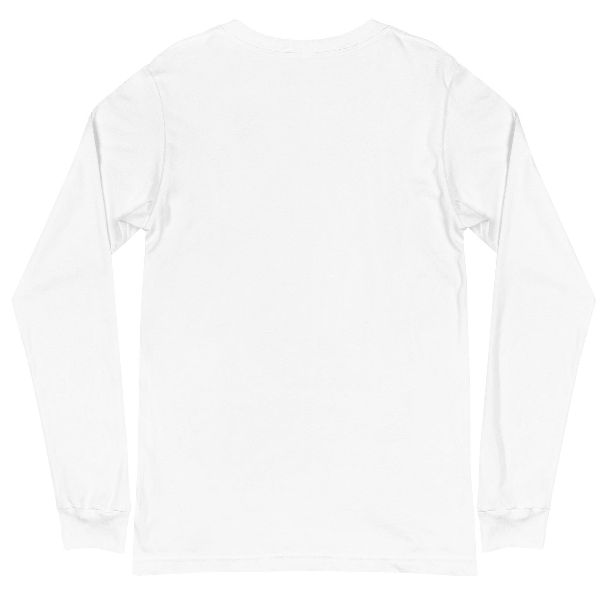 Plain white long-sleeve shirt on a light gray background