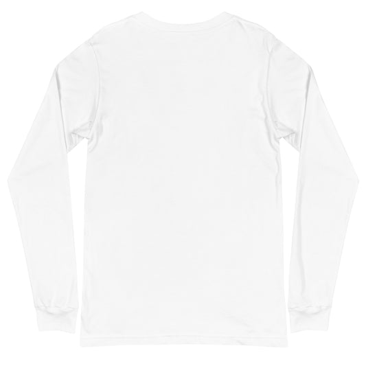 Plain white long-sleeve shirt on a light gray background