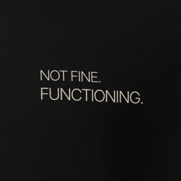 Black sweatshirt with a small logo on the chest against a white background