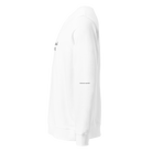 White long-sleeve shirt with a small logo on a white background