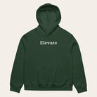 Green hoodie with 'Elevate' text on a white background